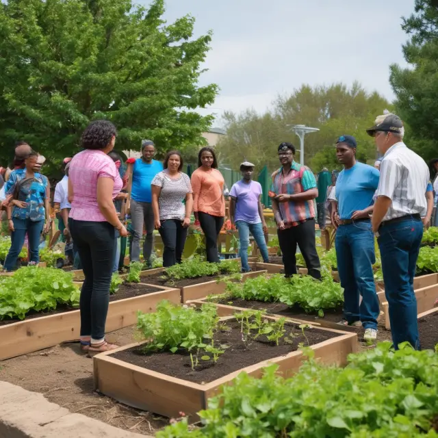 A vibrant community garden flourishing with individuals from diverse backgrounds, illustrating Johnson