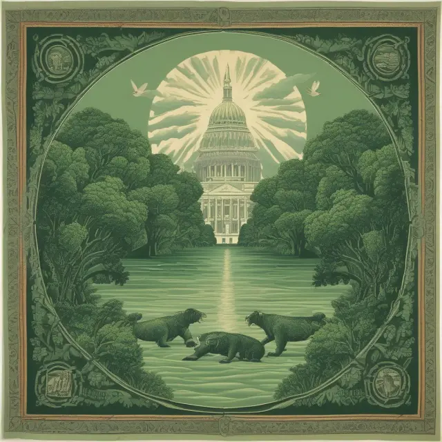 A green landscape representing President Lyndon B. Johnson