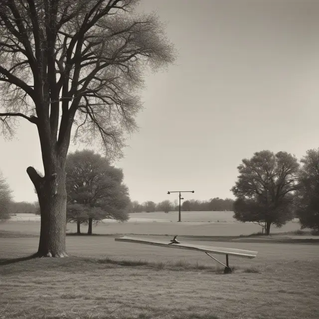 The Federal Reserve attempting to balance the economy on a seesaw while missteps cause it to teeter, symbolizing monetary policy mistakes worsening the Great Depression