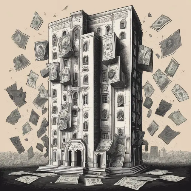 Greater fool theory represented as a house of cards, illustrating the risks and consequences of speculative investment during the 2008 financial crisis