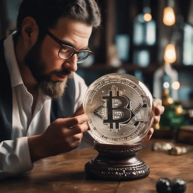 An artisan carefully scrutinizes a crystallized Bitcoin to reveal underlying worth, preventing greater fool risk.