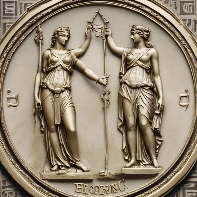 Athena, the ancient Greek goddess of wisdom, holds a scale with an euro coin, comparing Greece