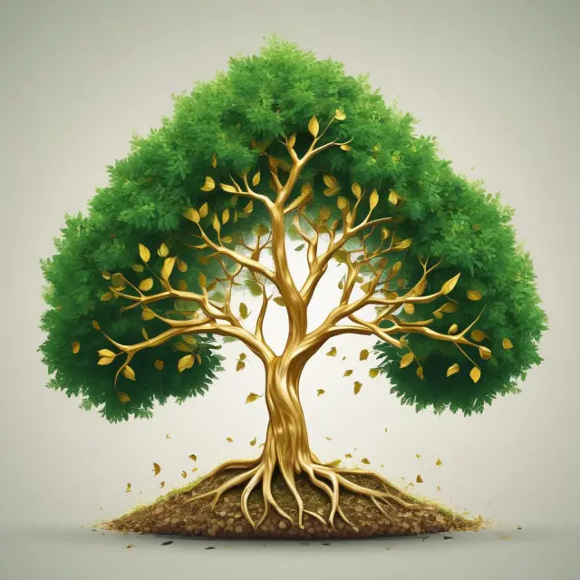Image of a green tree with golden leaves representing the growth and environmental benefits from investing in green bonds.