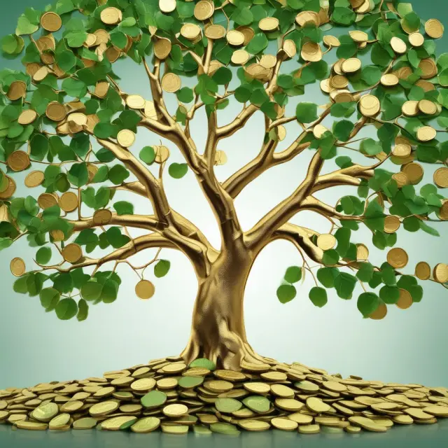 Image of a tree with gold coins representing green bonds, symbolizing investment in sustainable projects and environmental impact