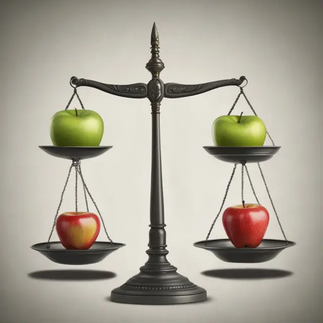 Institution assessing challenges in investing in green bonds symbolized as a balance scale weighing green and traditional apples against a backdrop of regulatory complexities