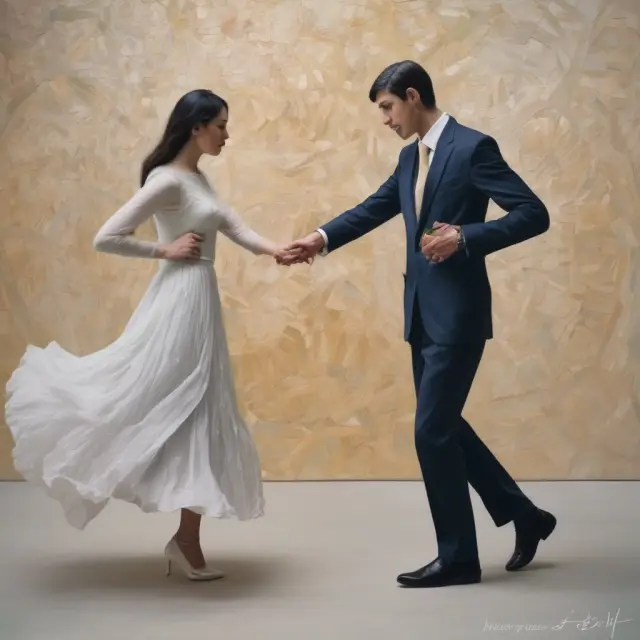 An image of a couple dancing with timekeeping elements representing the marriage-based conditional permanent residency process.