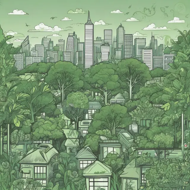 An image of a lush green garden growing in the midst of chaotic financial charts, representing the potential success of green investments through careful planning and long-term strategies.