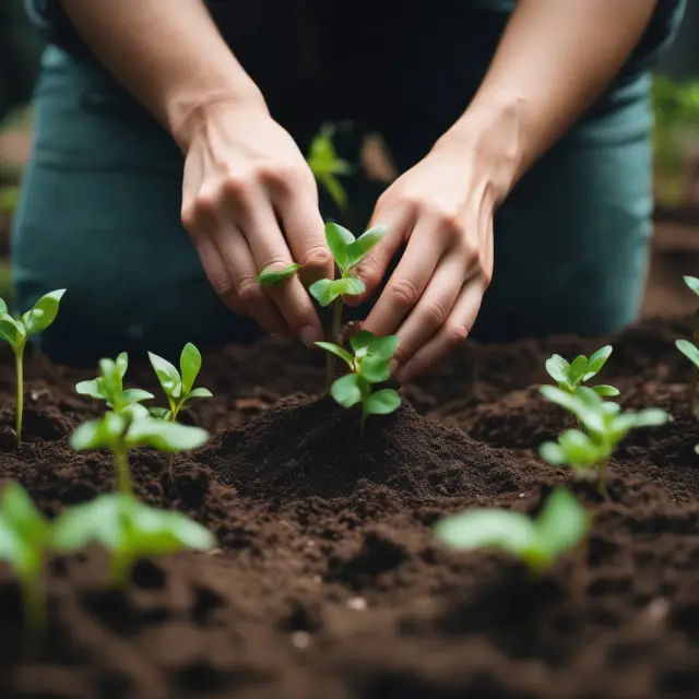 An eco-conscious gardener nurtures green investment seeds and emerging trends in a thriving garden setting