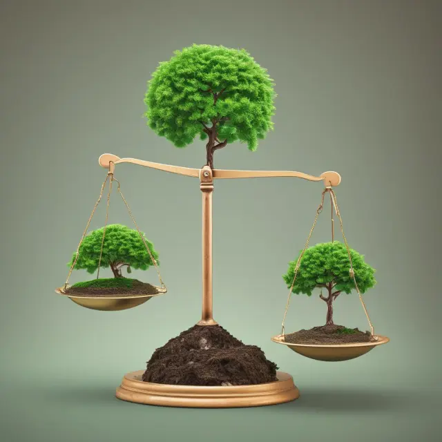 A balanced scale depicting green marketing: Earth representing eco-friendly initiatives and a dollar sign for economic sustainability.