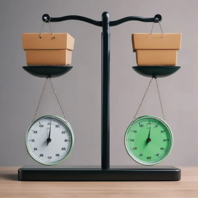 A balanced scale with Black Friday represented by a stack of shopping bags and Green Monday as a pile of e-commerce boxes