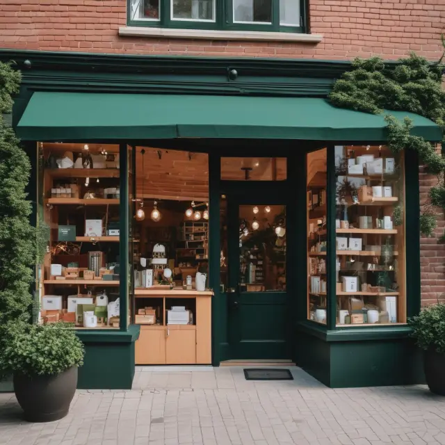 Brick-and-mortar store and ecommerce website merging, illustrating the blend of traditional retail and digital channels during Green Monday