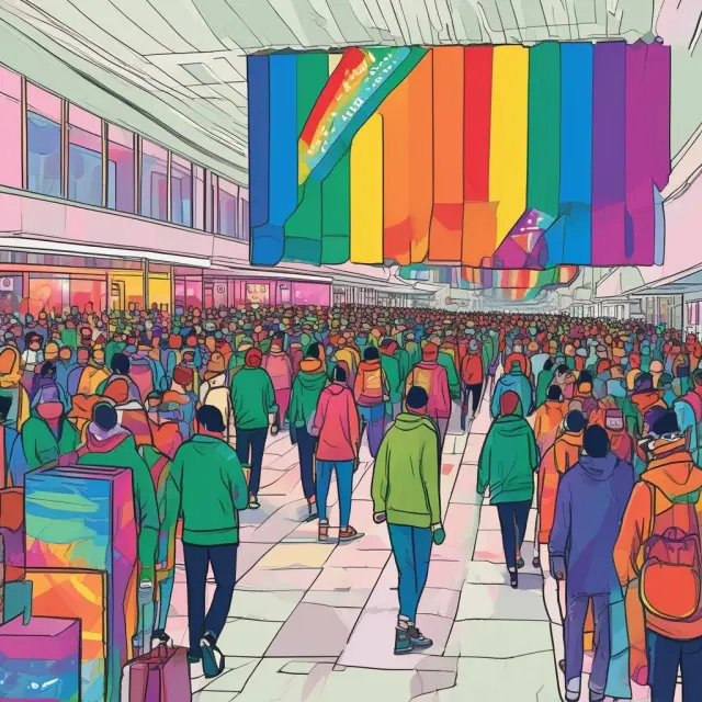 Shoppers purchasing items online during Green Monday, with deals presented as colorful rainbows