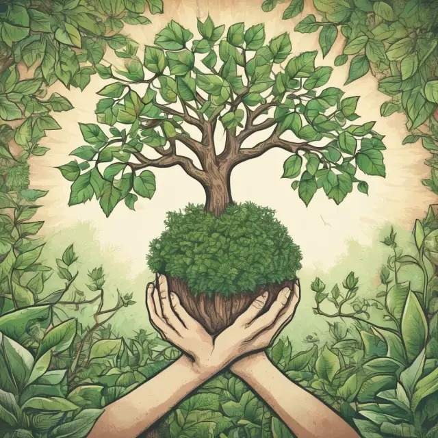 A greenhand cultivating an organic garden representing Environmental, Social, and Governance factors in a green fund.