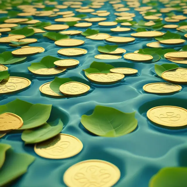 An image of green leaves falling into a pool of gold coins, representing the combination of environmental consciousness and financial returns in green funds.