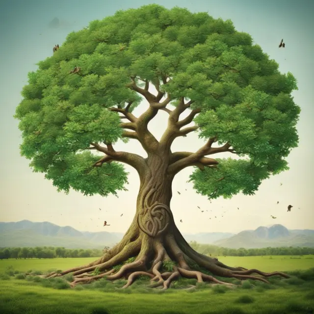 Eco-conscious tree representing green funds and diverse garden symbolizing socially responsible investing, illustrating their interconnected growth and focus on creating positive change.