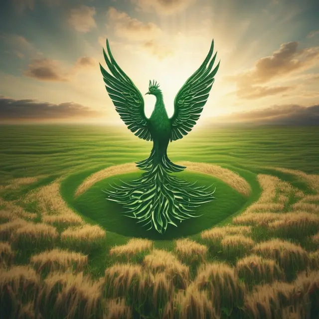 An iconic Phoenix rising from a field of seeds, illustrating the growth and potential of green-field investments