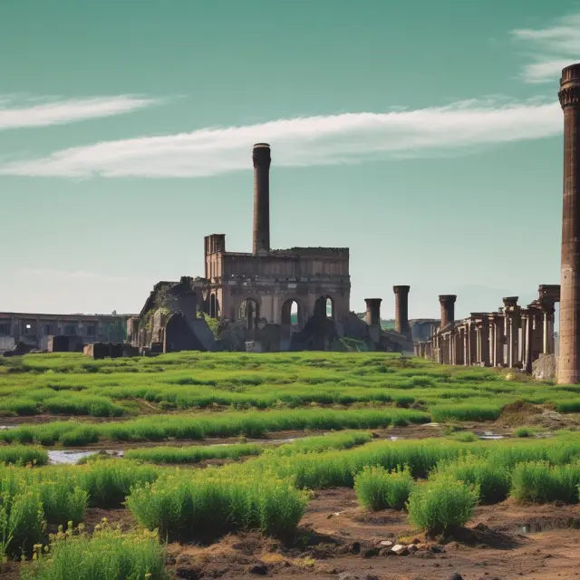 Two fields, one green with new growth and the other brown with old structures, symbolizing the contrast between Green Field and Brown Field investments