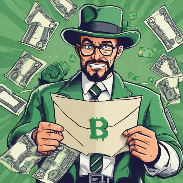 A corporate raider holding a blackmail letter filled with green dollar bills represents the controversial practice of initiating greenmail transactions.