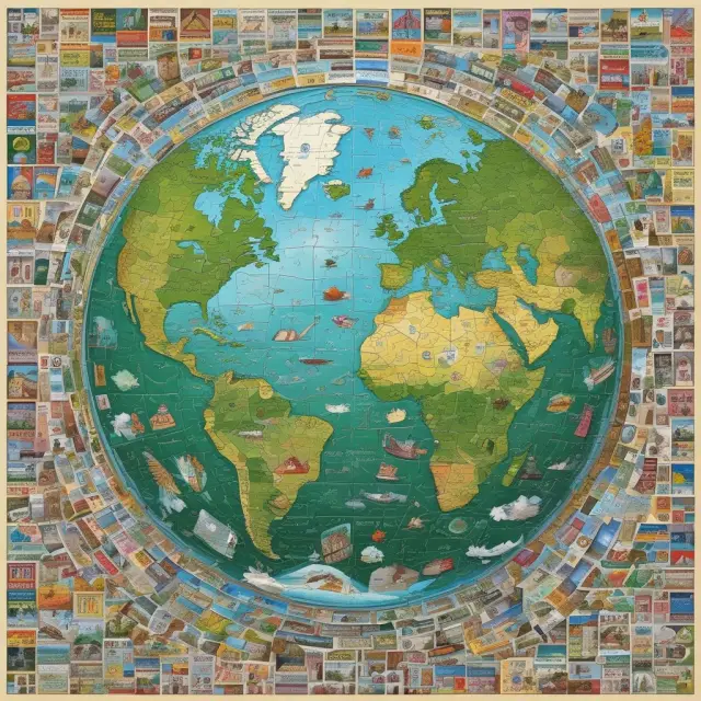 Greenwashing puzzle depicting deceptive labels forming a mirror image of the Earth, highlighting the need for transparency in environmental claims.