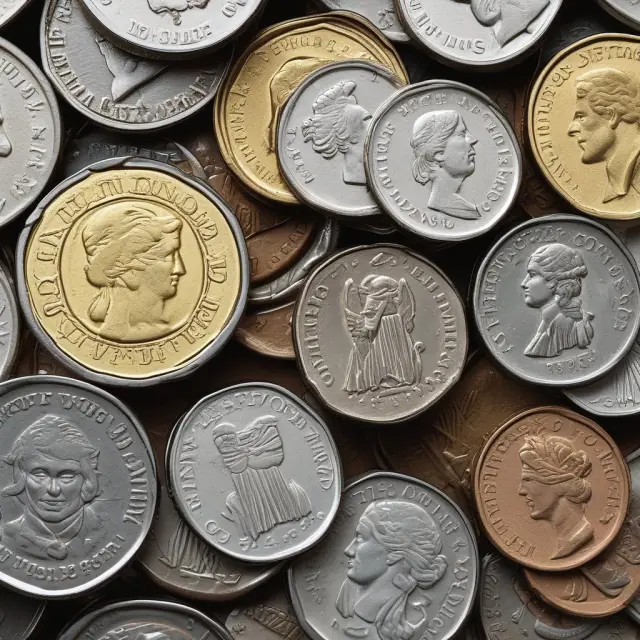 A table displaying coins of diverse values sitting side by side, maintaining equilibrium and representing efforts to mitigate the effects of Gresham