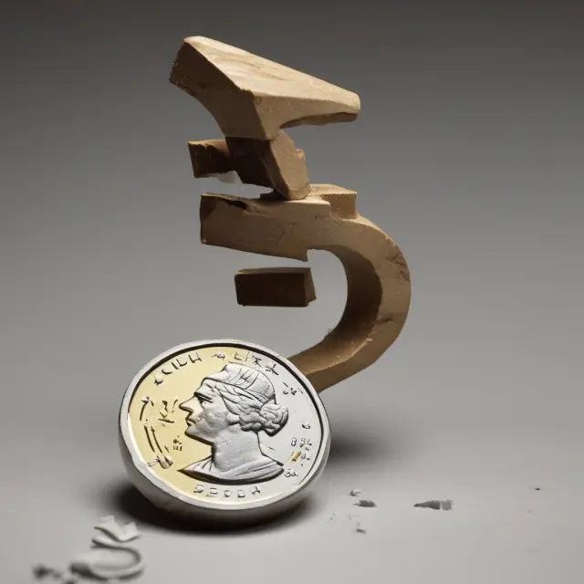 European Euro coin hesitantly separating from a Greek Drachma coin, representing the Grexit debate