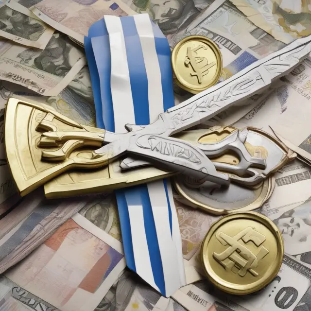 Image of a sword representing the potential consequences of Grexit, balanced between European Union
