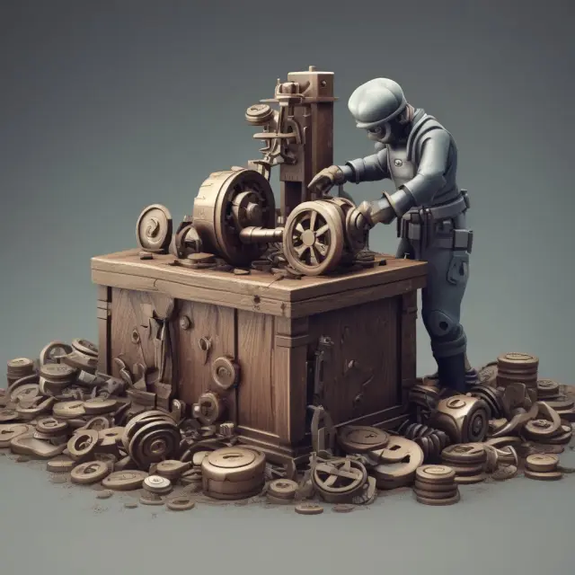 An image of a person meticulously working on an intricate mechanism representing the stock market, emphasizing the grinder strategy