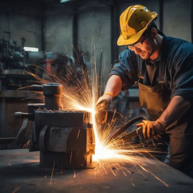 A determined grinder wielding high-tech tools, including a trading platform, automated system, and financial database, forging their path to investment success
