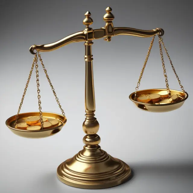 A golden balance scale weighing gross and net dividends, symbolizing their differences in investment returns and taxes