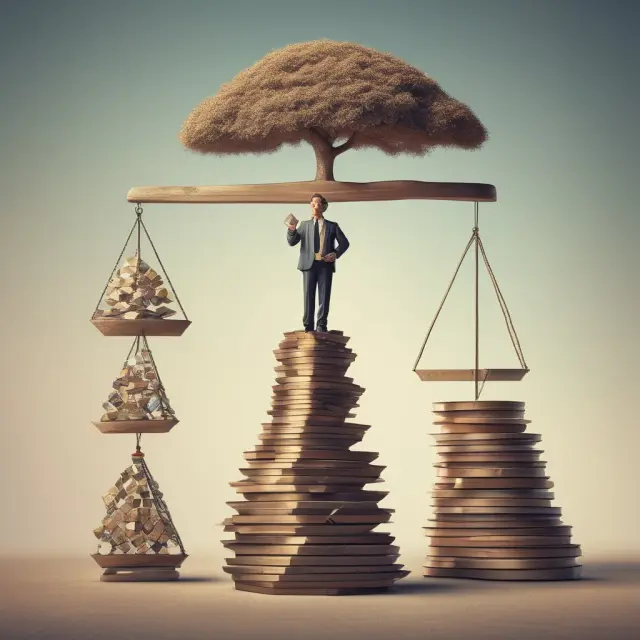 Tax man calculating the after-tax yield of gross dividends, scaling a dividend pyramid with qualified and nonqualified components