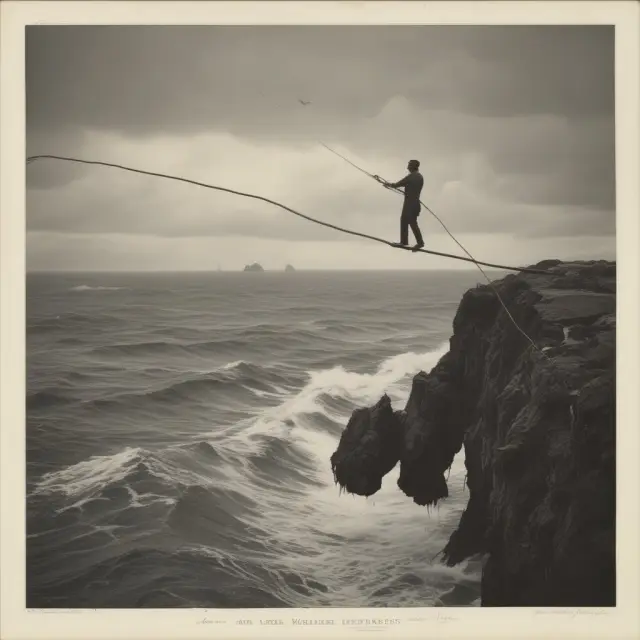A person precariously walking on a tightrope amidst waves, illustrating the potential risks and volatility associated with high gross exposures.
