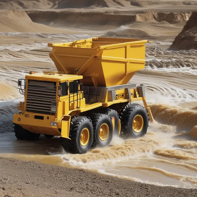 Golden rivers symbolizing income from merchandising, mining, manufacturing, and rentals with four churning wheels