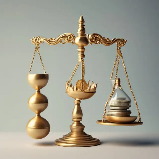 A golden coin representing gross interest sits atop an hourglass, symbolizing tax implications in investment or borrowing scenarios