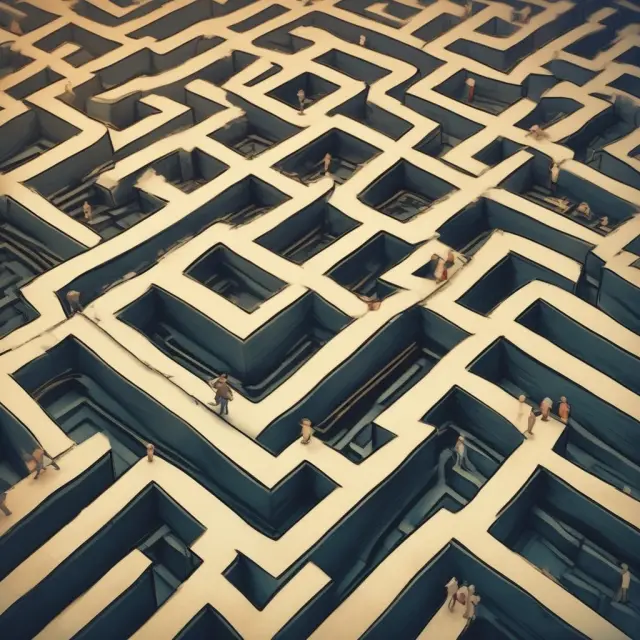 An explorer navigates a complex maze filled with financial tools, seeking out hidden treasure chests representing maximized gross interest
