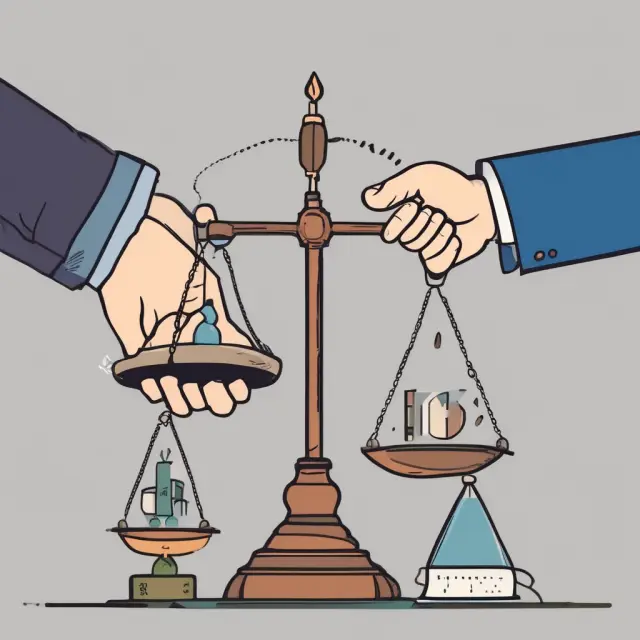 Tenant and landlord shaking hands over a balance scale. Property taxes, insurance premiums, and utility bills on opposite sides represent gross lease components.