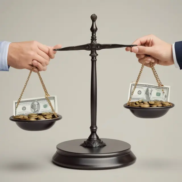 A balance scale with two hands. One hand symbolizes a tenant enjoying a predictable monthly payment in a gross lease. The other hand represents tenants assuming variable expenses under a net lease.