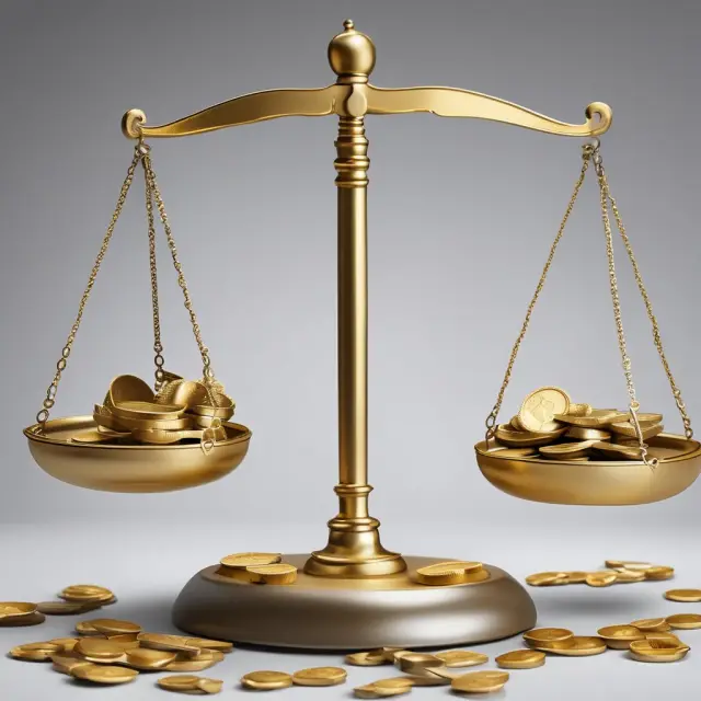 A giant scale weighs gold coins and reinsurance contracts to represent an insurance company
