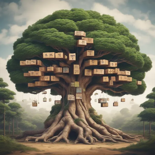 An image of a tree with the trunks representing Amazon, eBay, and Etsy, symbolizing their substantial GMV in the vast e-commerce landscape