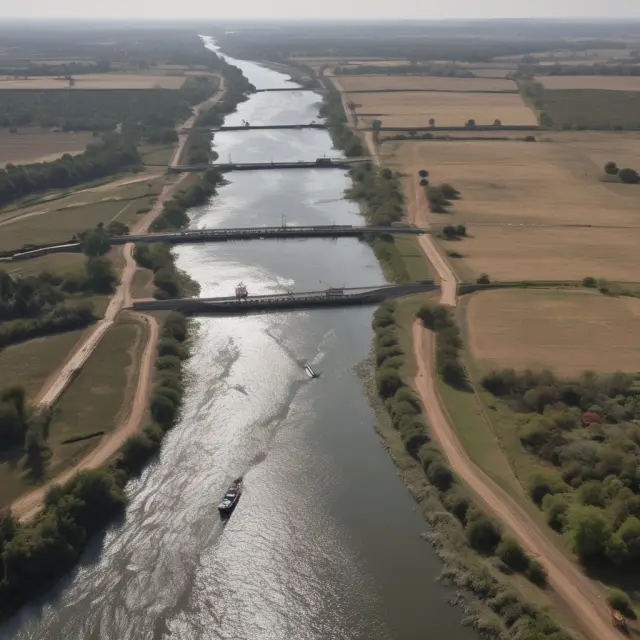 A serene river symbolizing Gross Net Written Premium Income (GNWPI) flows with changing economic conditions, shaped by market trends and influenced by regulatory tides