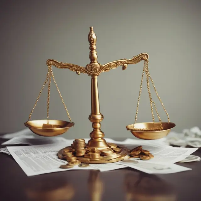 Gold coins and investment papers on a balance scale represent the calculation and assessment of gross rate of return in finance.
