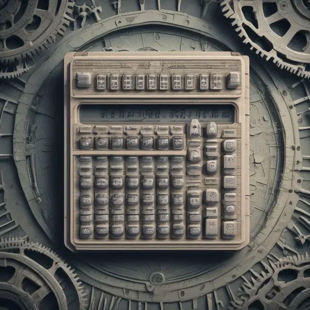 Giant calculator performing complex calculations for gross rate of return formulas.