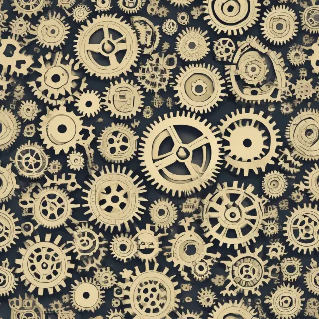 A collection of gears representing sales, services, rentals, and royalties interconnected, symbolizing the components of gross receipts in a state tax system.
