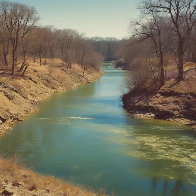 A meandering river symbolizing the gross receipts tax base, with Texas represented by a clear, consistent stream and Ohio by a dynamic, ever-changing flow