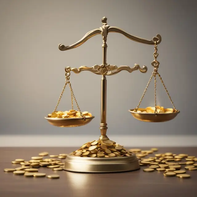 Golden scales tilted with agriculture products in 