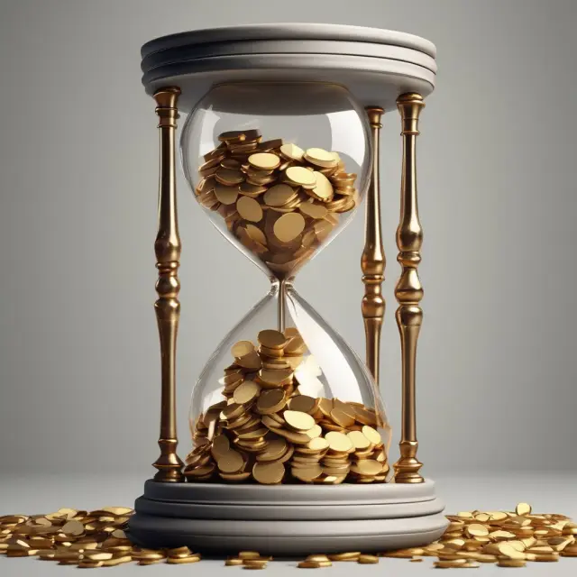 Golden hourglass overflowing with coins representing the hidden history and evolution of gross-up practice in executive compensation