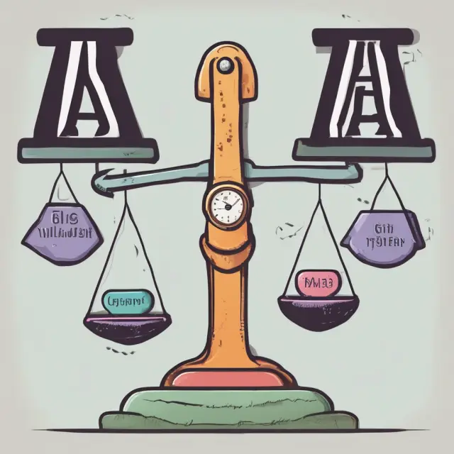 A person balancing scales labeled 