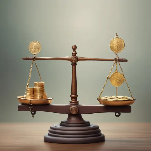 Scales balanced with gold coins (dividend yield) and checks (SEC yield), illustrating the comparison between mutual fund yields.