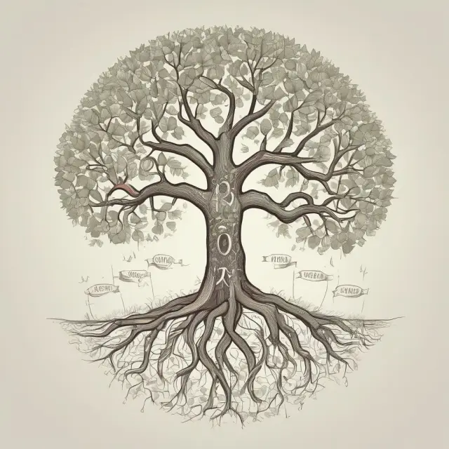 A growing tree laden with questions as roots and answers as fruits, illustrating the process of answering frequently asked questions about gross yields