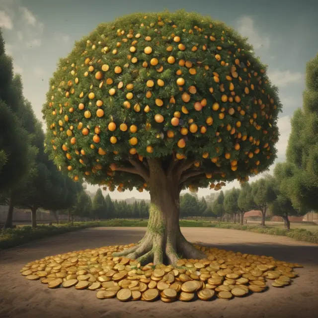 Golden coin tree illustrating an individual