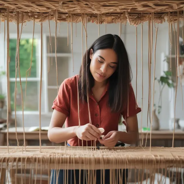 An artisan carefully weaving together two tax return documents, symbolizing stability and financial security for a self-employed individual seeking a mortgage approval